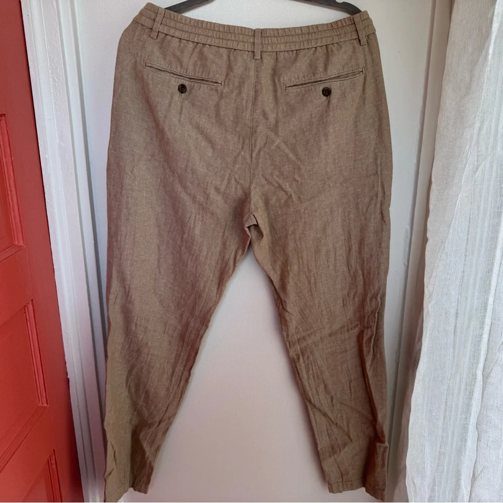 Men's Khaki Casual Linen-Blend Pants